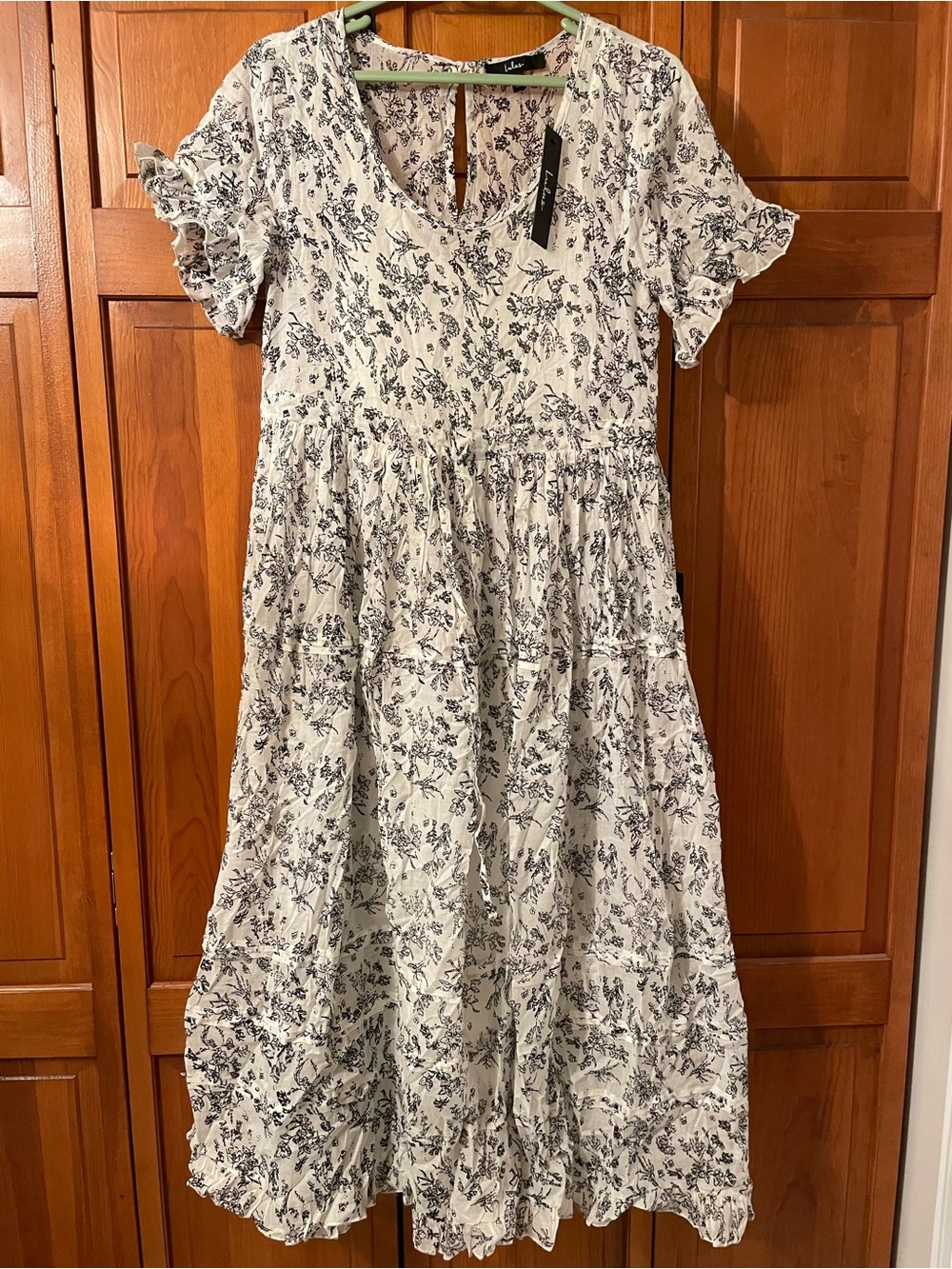 Lulu's White Midi Dress with Black Floral Print NWT